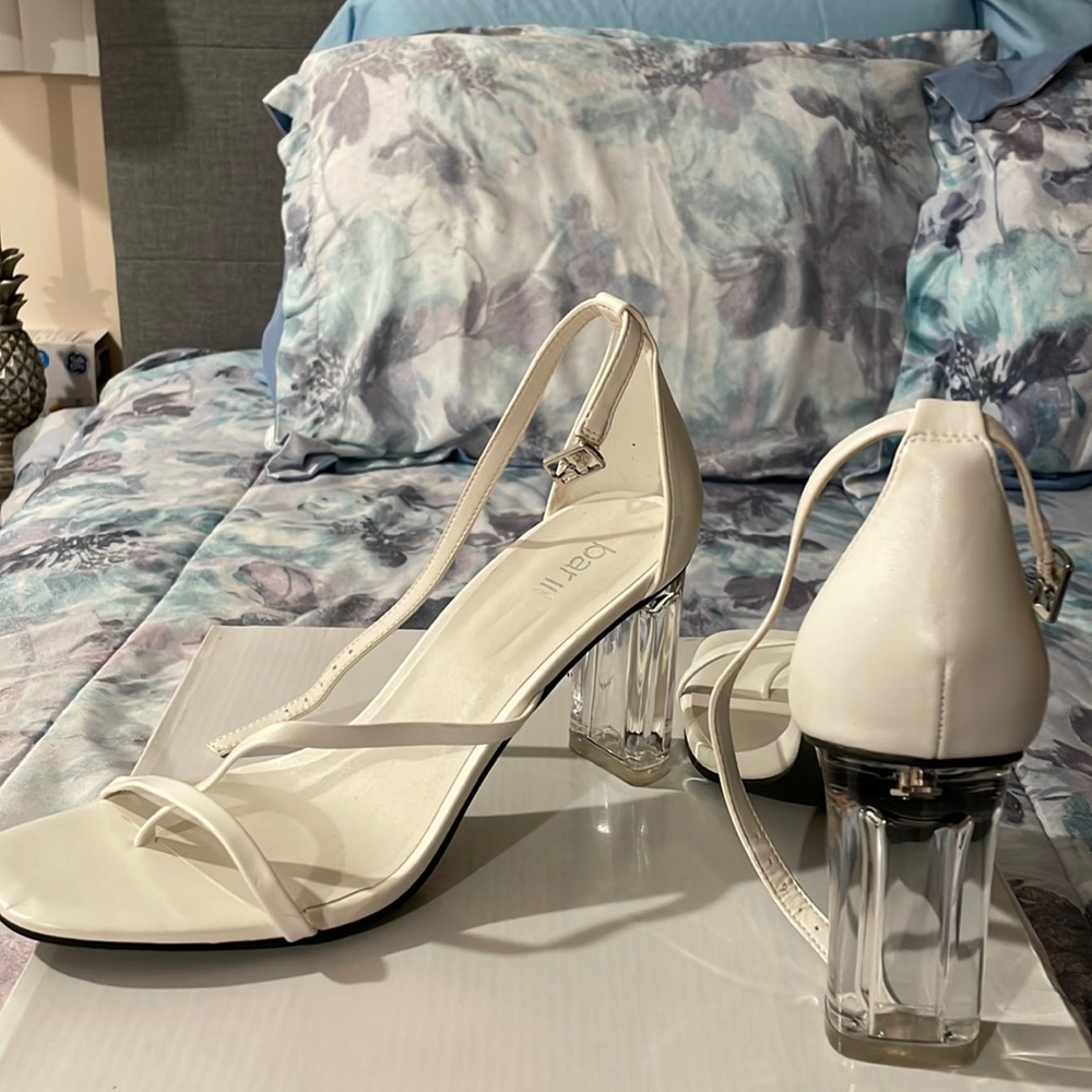 White heels with a clear heel